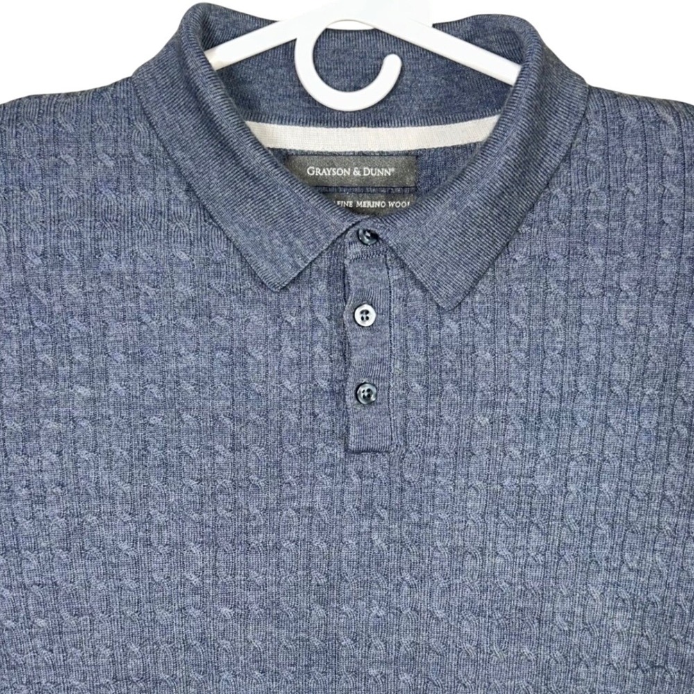 Grayson & Dunn Men's XL Long Sleeve‎ 100% Merino Wool Knit Polo Shirt Blue